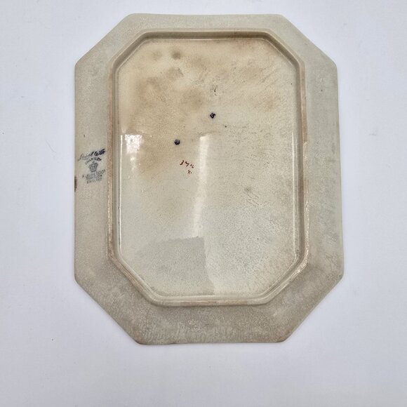 Vintage Ceramic Cheese Dish/ Butter Dish Floral Bird Design Blue Lined England - Picture 6 of 13